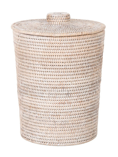 Kouboo La Jolla Rattan Round Waste Basket with Plastic Insert & Lid, Honey Brown