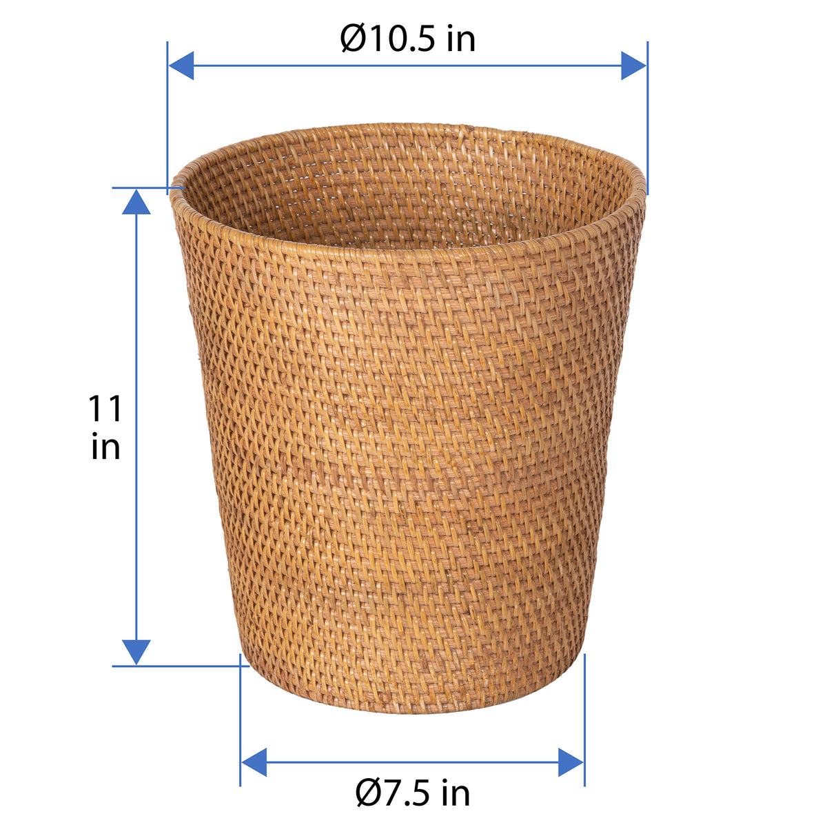 Kouboo La Jolla Rattan Round Waste Basket with Plastic Insert & Lid, Honey Brown