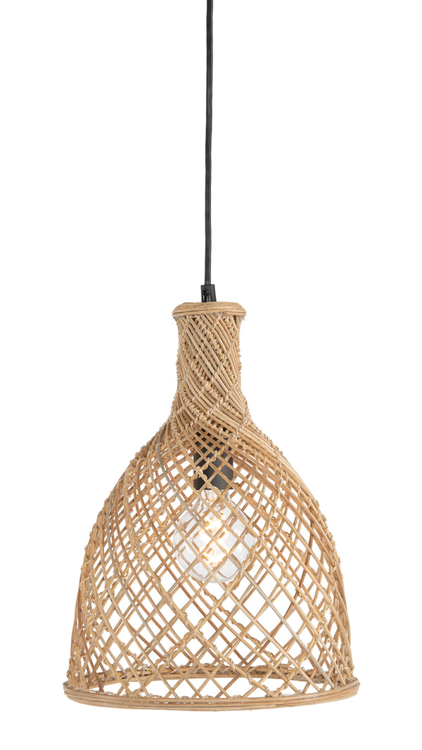 Bottle Cane Rib Open Weave Pendant Lamp, Natural