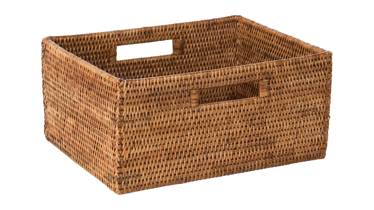 Kouboo La Jolla Rattan Shelf Handles, Small, White-Wash Storage Basket