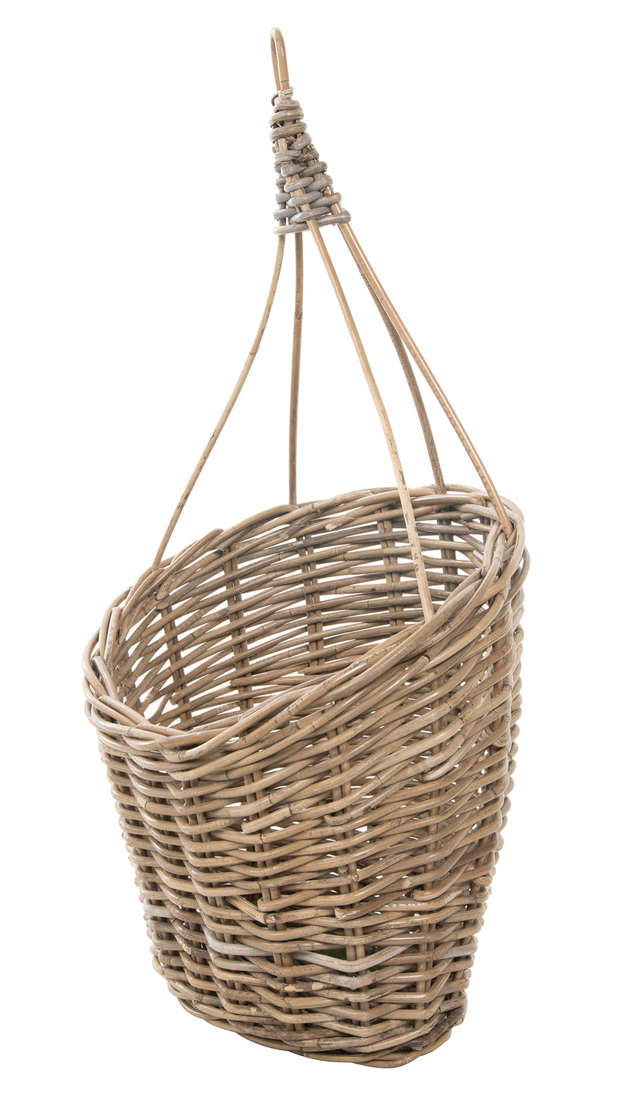 WOVEN Rattan GATHERING BASKET~Curved HANDLE 19” X 14” flat bottom